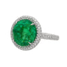 AGL Certified 15 Carat Round Cut Colombian Emerald and Diamond Halo Ring