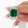 AGL Certified 15.78 Carat No Oil Emerald and Half Moon Cut Diamond Ring