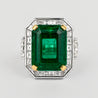 AGL Certified 15.78 Carat No Oil Emerald and Half Moon Cut Diamond Ring
