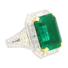 AGL Certified 15.78 Carat No Oil Emerald and Half Moon Cut Diamond Ring