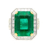 AGL Certified 15.78 Carat No Oil Emerald and Half Moon Cut Diamond Ring