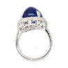 AGL Certified 16.68 Carat Cabochon Cut Ceylon Blue Sapphire Ring with Diamond Halo and Filigree Set 18K White Gold