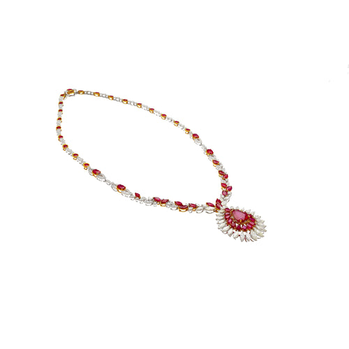 AGL Certified 22 Carat Pear Cut Burma Ruby and Diamond Chandelier Necklace