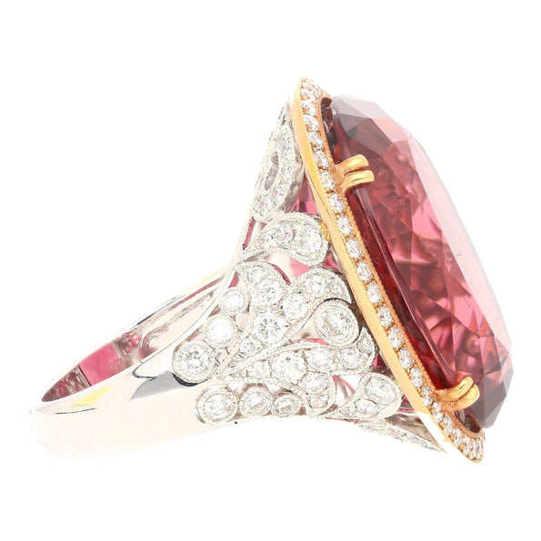 Bague en diamant et tourmaline rose violacé de 28,29 carats, sans chauffe, certifiée AGL