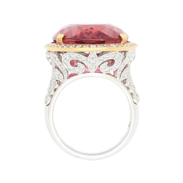 Bague certifiée AGL en tourmaline rose violacée de 28,29 carats, sans chauffage, et diamant