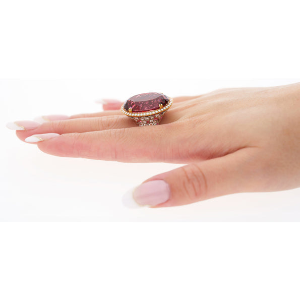 Bague AGL certifiée, tourmaline rose violacé 28,29 carats sans chauffage et diamant