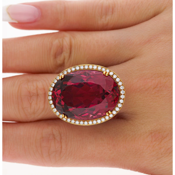 AGL certifiée, tourmaline rose violacé 28,29 carats sans chauffage et Bague en diamant