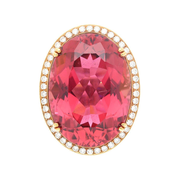 Bague certifiée AGL 28.29 carats en tourmaline rose violacé sans chauffage et diamants
