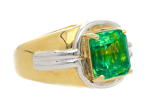 AGL Certified 3.98 Carat Colombian Emerald 18K Gold Platinum Mens Ring