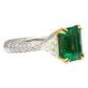 AGL Certified 5.31 Carat No Oil Emerald & Trillion Diamond 3 Stone Ring