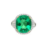 AGL Certified 7.36 Carat No Oil Cushion-Cut Colombian Emerald & Half Moon Cut Diamonds Ring