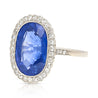 AGL Certified 7.76 Carat No Heat Burma Oval Blue Sapphire Vintage Edwardian Ring in Platinum