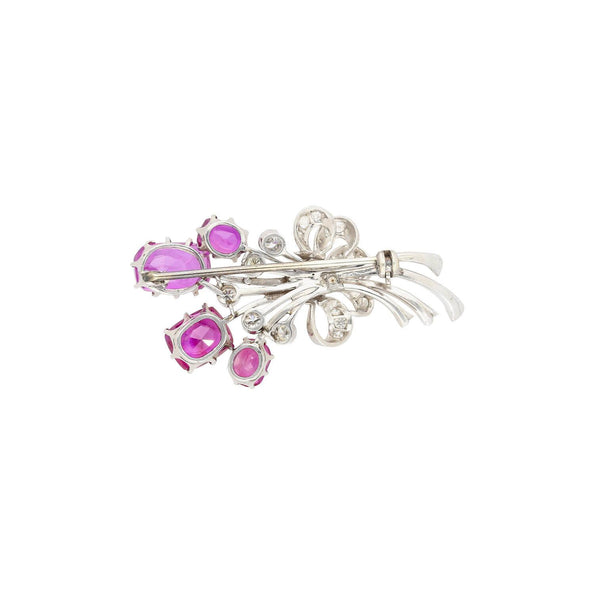 AGL Certified No Heat Ceylon Pink Sapphire and Diamond Platinum Floral Brooch