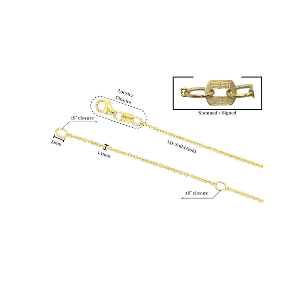 ASSAY Classic 14K and 18K Solid Gold 1.2MM Thin Cable Chain Necklace