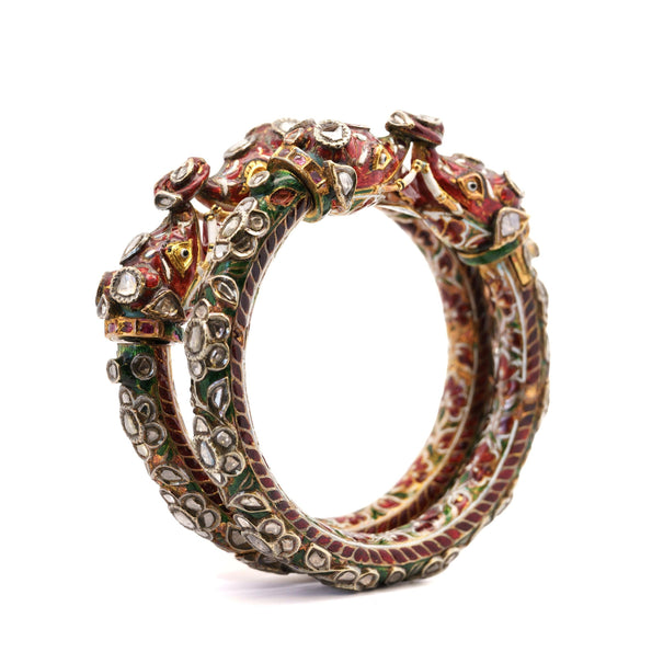 Antique Mughal Empire Indian Elephant Bangle Bracelet in 19k Yellow Gold