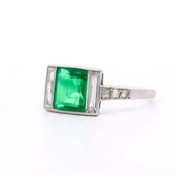 Art Deco 1.58 Carat No Oil Colombian Emerald & Diamond 3 Stone Platinum Ring – Assay Jewelers
