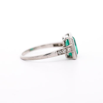 Art Deco 1.58 Carat No Oil Colombian Emerald & Diamond 3 Stone Platinum Ring – Assay Jewelers