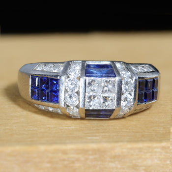 Art Deco 2 Carat Princess & Round Diamond Channel Sapphire Platinum Ring – Assay Jewelers