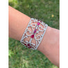 Art Deco 35 Carat Ruby & 11 Carat Diamond Filigree Floral Motif Bracelet in 18K White Gold