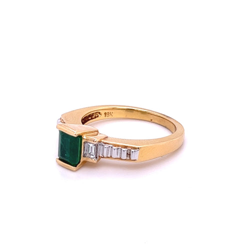 Art Deco Colombian Emerald Engagement Ring in 18k Gold