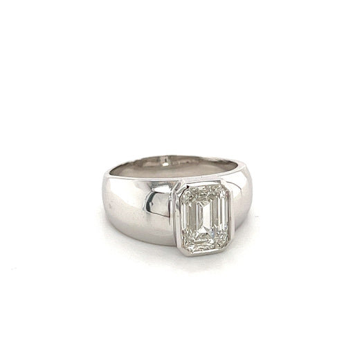 Bezel Set 2 Carat Emerald Cut Lab grown Diamond Ring in 14K White Gold