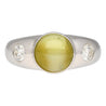 Bezel Set Chrysoberyl Cat's Eye and Diamond Three Stone Ring in 18K White Gold