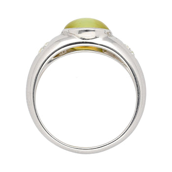 Bezel Set Chrysoberyl Cat's Eye and Diamond Three Stone Ring in 18K White Gold – Assay Jewelers