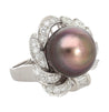 Black South Sea Pearl & Diamond 18K White Gold Floral Cluster Ring