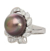 Black South Sea Pearl & Diamond 18K White Gold Floral Cluster Ring