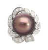 Black South Sea Pearl & Diamond 18K White Gold Floral Cluster Ring