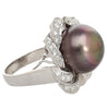Black South Sea Pearl & Diamond 18K White Gold Floral Cluster Ring