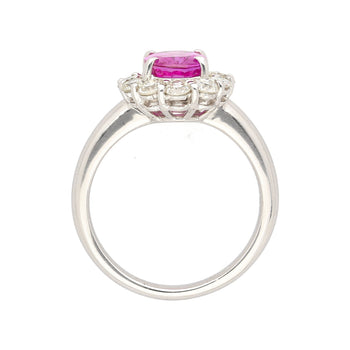 Bague halo certifiée CGTL, saphir rose ovale de 3,96 carats et diamants, en or blanc 18 k – Assay Jewelers