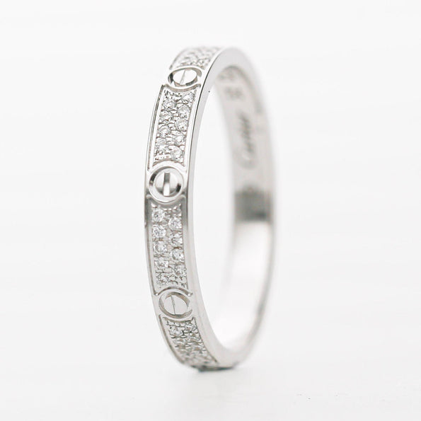 Cartier Love 18K White Gold Full Diamond Pavé Screw Motif Wedding Band Ring