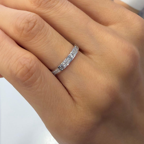Cartier Love 18K White Gold Full Diamond Pavé Screw Motif Wedding Band Ring
