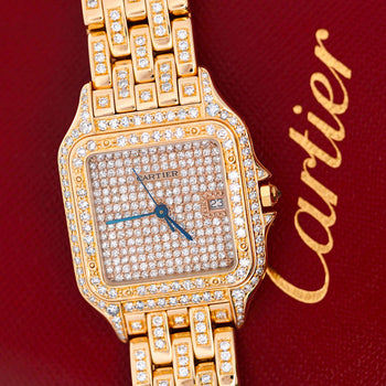 Cartier Panthere Full Factory Diamond 27mm 18K Gold Watch Ref 8839 – Assay Jewelers