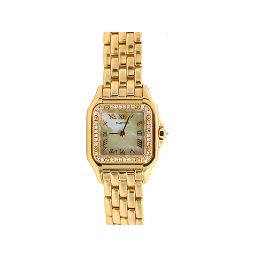 Cartier Panthere MOP 22mm Ref. 1280 2 Factory Diamond Bezel Watch in 18K Yellow Gold