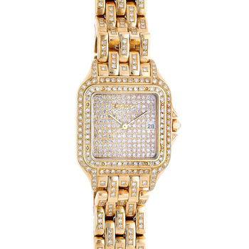 Cartier Panthere Ref 8839 Jumbo 27mm Full Pave Diamond 18K Yellow Gold Watch Set – Assay Jewelers