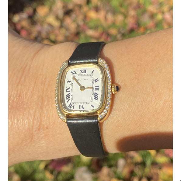 Cartier Paris Gondole 18K Gold Diamond Bezel White Dial Manual Wind Watch