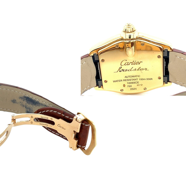 Cartier Roadster Ref. 2524 Men's Tonneau Large Size 18K Gold Watch in Leather with Box and Papers