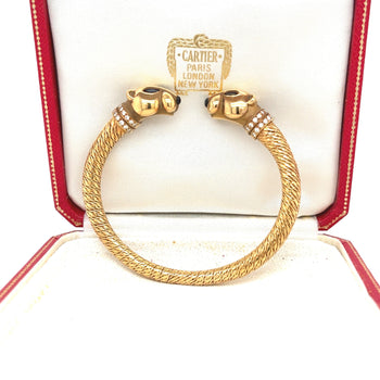 Signé Cartier, bracelet jonc Panthère à double tête en or 18 carats avec boîte et papiers d'origine – Assay Jewelers