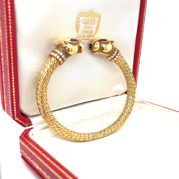 Cartier Bracelet rigide Panthère à double tête signé en or 18 carats avec boîte et papiers d'origine – Assay Jewelers