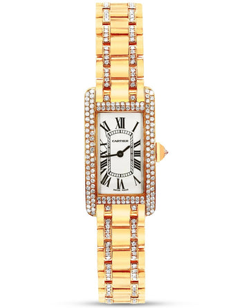 Cartier Tank 1710 Américaine Diamond Bezel Quartz 18K Gold Watch – Assay Jewelers