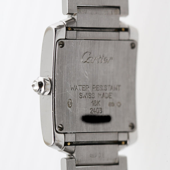 Cartier Tank Française 2403 18K White Gold Diamond Bezel Quartz 21mm Watch