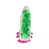 Carved Jadeite Jade & Diamond Pin and Synthetic Dangling Ruby Bead Platinum Pin