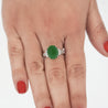 Certified 4.17 Carat Untreated Jadeite Jade and Baguette Diamond Platinum Ring