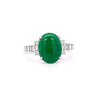 Certified 4.17 Carat Untreated Jadeite Jade and Baguette Diamond Platinum Ring