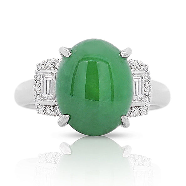Certified 5.80 Carat Natural Jadeite Jade and Baguette Diamond Platinum Ring