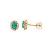 Certified Oval Cut Emerald & Diamond Halo Stud Earring in 14K Gold