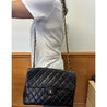 Chanel Vintage Jumbo Single Shoulder Flap Dark Blue Quilted Lambskin Charm Purse