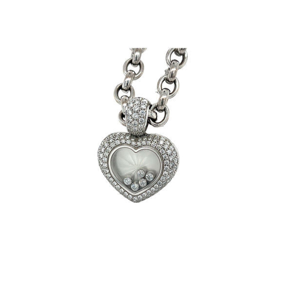 Chopard Happy Diamond 18Kt White Gold Heart Shape Pendant Necklace with Pouch & Papers